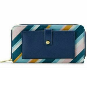 Blue Striped Zip Up & Snap Front Women's Wallet